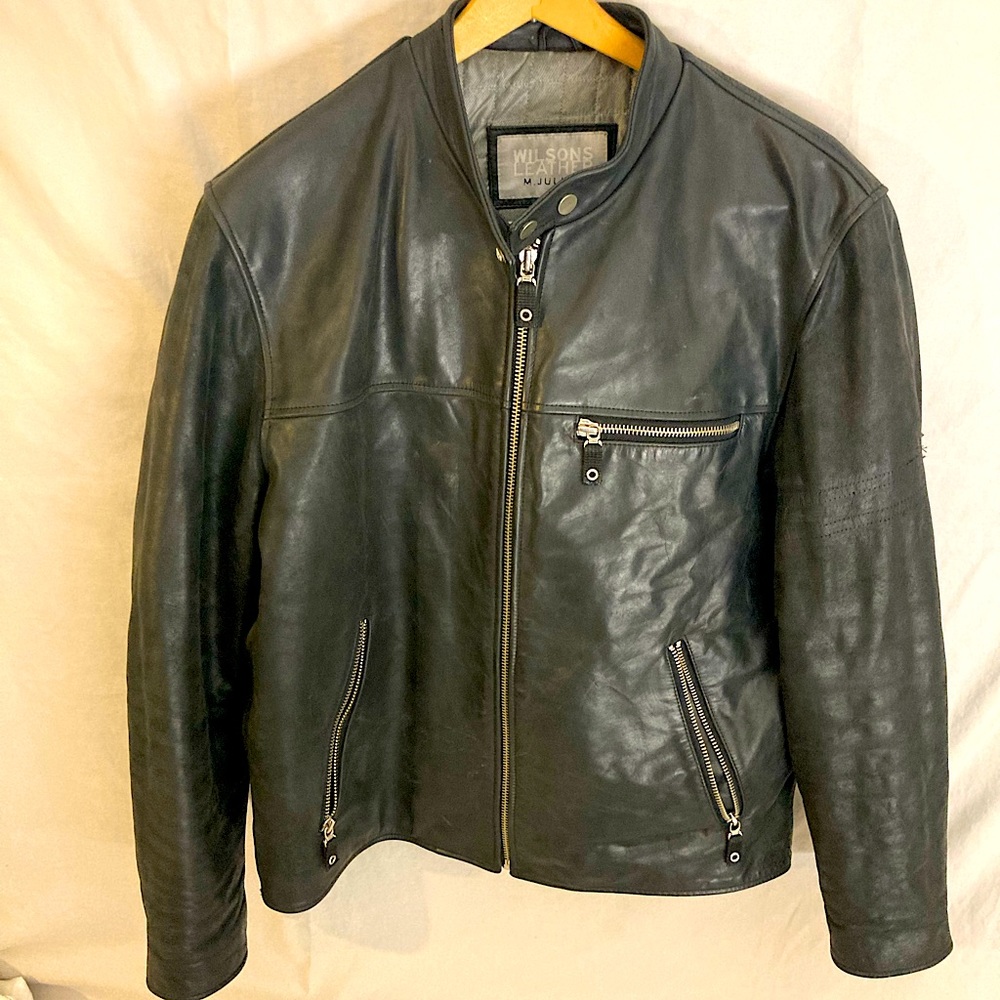 Black Wilson Leather M Julian Leather Biker Jacket size medium.